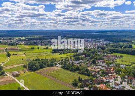 Veduta aerea della regione intorno a Haimendorf, un distretto di Roethenbach sul fiume Pegnitz nella Franconia media Foto Stock