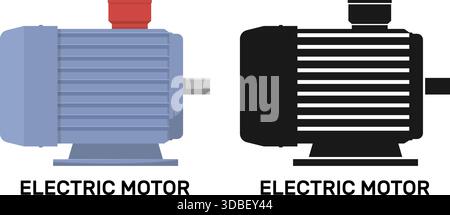 Icona del motore elettrico industriale. Colore o simbolo di silhouette nero. Motore automobilistico. Generatore di energia. Apparecchiature industriali. Parte della macchina. Progettazione Illustrazione Vettoriale