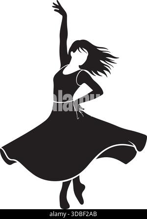Elegante silhouette da ballerina femminile in abito fluente Illustrazione Vettoriale