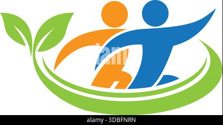 Logo ecologico per le persone Design Vector per l'ambiente e il modello naturale Illustrazione Vettoriale