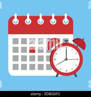 immagine dell'icona del calendario e dell'orologio. Programma, appuntamento, concetto di data importante. Illustrazione Vettoriale