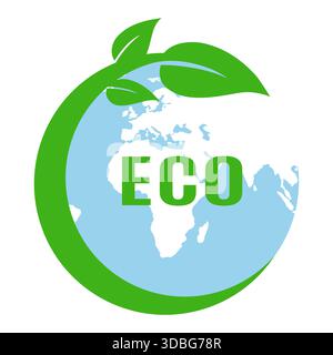 Illustrazione della Terra con foglie, concetto di salvare il pianeta e l'ecologia. Illustrazione Vettoriale
