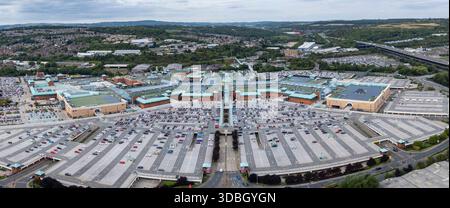 Vista aerea del centro commerciale Meadowhall (S9), South Yorkshire, Regno Unito. Foto Stock