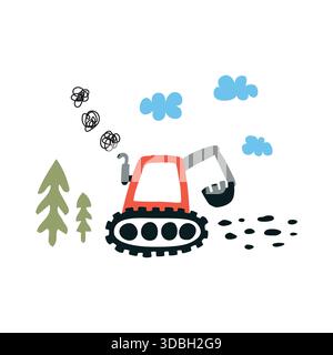 Scogliera per bambini con scarabocchi con nuvole e abeti Illustrazione Vettoriale