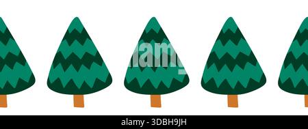 Schema piatto degli alberi di Natale. Capodanno senza confini. Design vettoriale per carta, copertina Illustrazione Vettoriale