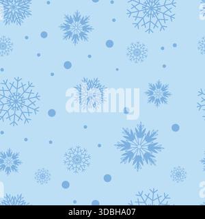 Fiocchi di neve blu motivo invernale senza cuciture. Schema dei fiocchi di neve blu di Natale. Natale e stagione invernale. Neve senza cuciture. Illustrazione Vettoriale