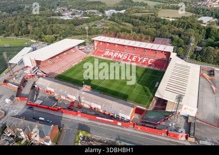 Vista aerea di Oakwell, sede del Barnsley FC, Barnsley, South Yorkshire, Regno Unito. Foto Stock