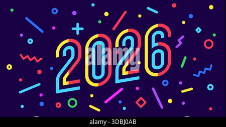 2026, felice anno nuovo. Biglietto d'auguri Illustrazione Vettoriale