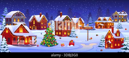 Paesaggio natalizio invernale con case Illustrazione Vettoriale