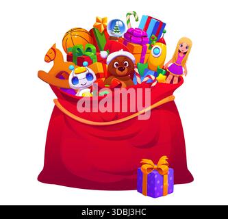 Borsa regalo Babbo Natale con regali e giocattoli Illustrazione Vettoriale