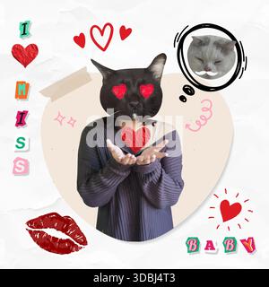 Festeggiamenti d'amore con animali domestici gioiosi ed elementi colorati per San Valentino. Illustrazione vettoriale Illustrazione Vettoriale