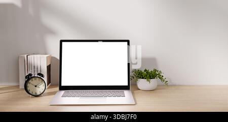 Ambiente luminoso e tranquillo per un lavoro mirato. Illustrazione di rendering 3D. Foto Stock