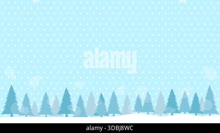 Sfondo blu brillante con puntini bianchi e file di pini Illustrazione Vettoriale