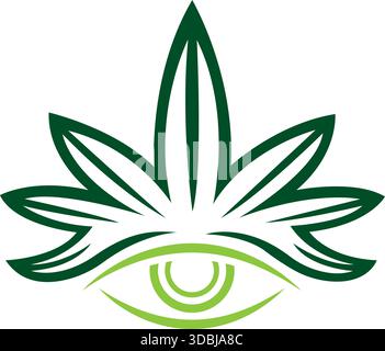 Green Eye Leaf Logo Design natura Vision icona benessere a base di erbe modello vettoriale Illustrazione Vettoriale