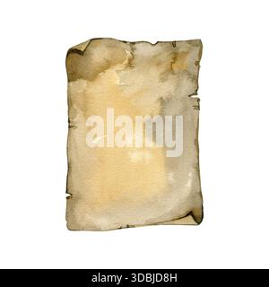 Foglio di carta invecchiata ad acquerello dipinto a mano con bordi irregolari e macchie morbide. Perfetto per sfondi vintage, lettere antiche, diari, medievali Foto Stock