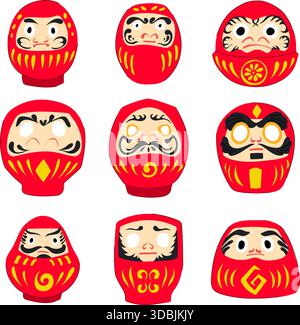 Bambole daruma giapponesi che esprimono tradizione e fortuna Illustrazione Vettoriale