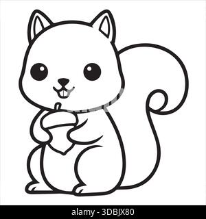 Illustrazione d'arte carino Squirrel Cartoon Line Illustrazione Vettoriale