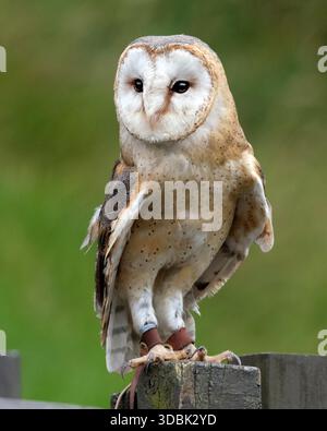 I gufi di fienile, i gufi del genere Tyto, sono il genere di gufi più diffuso al mondo. Sono gufi di medie dimensioni con teste grandi. Foto Stock