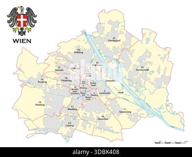 Mappa amministrativa della capitale austriaca Vienna Foto Stock