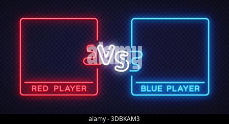 Vettoriale al neon dinamico rispetto al fotogramma con riquadri giocatore rossi e blu. Perfetto per flussi di gaming, layout di eSport e schermi di battaglia competitivi. Illustrazione Vettoriale