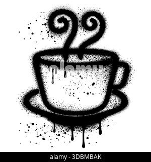 Graffiti della tazza da caffè con vernice spray nera con il caffè scritto sul fondo della tazza. illustrazione vettoriale. Illustrazione Vettoriale