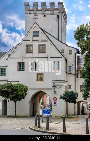 Il cancello d’ingresso noto anche come Westernacher Tor, Mindelheim, Unterallgäu, Svevia, Baviera, Germania, Europa Foto Stock