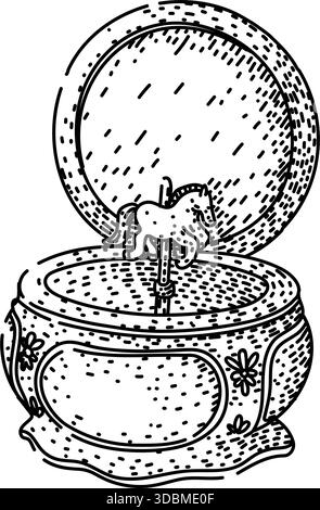 Music box vintage con illustrazione a carosello di cavalli Illustrazione Vettoriale