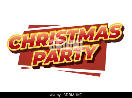 Un design grafico vivace e festoso con le parole Christmas Party in audace e colorata tipografia su sfondo rosso. Illustrazione Vettoriale