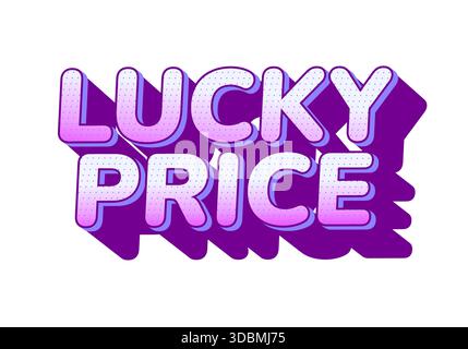 Grafica testuale con le parole Lucky Price in un font giocoso e colorato con sfondo viola ed effetti d'ombra. Illustrazione Vettoriale