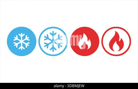 Icona vettore caldo e freddo Imposta i simboli temperatura Meteo clima Illustrazione Vettoriale