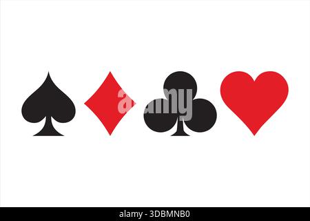Set di icone di carte da gioco Vector Spade Diamond Club Heart Illustrazione Vettoriale