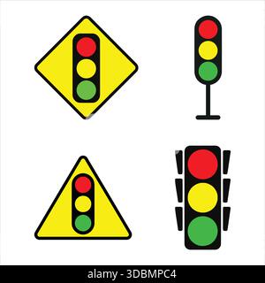 Icone dei semafori segnali di avvertenza Stop Caution Go simboli vettore Illustrazione Vettoriale