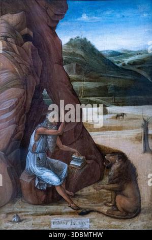 Giovanni Bellini "San Girolamo nella natura" c 1445-60; Giovanni Bellini pittura del Rinascimento italiano. Pittura del XV secolo del Rinascimento. . Foto Stock
