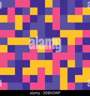 Vivace motivo geometrico astratto caratterizzato da un mosaico senza cuciture di quadrati di giallo brillante rosa e viola Illustrazione Vettoriale