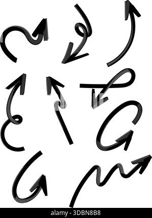 Frecce nere curvilinee che mostrano il cambiamento, la direzione e il movimento Illustrazione Vettoriale