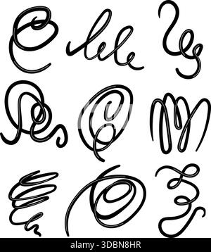 Anelli per scarabocchi disegnati a mano e linee vorticose Illustrazione Vettoriale