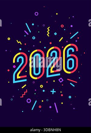 2026, felice anno nuovo. Biglietto d'auguri Illustrazione Vettoriale