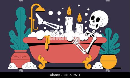 Rilassamento dello scheletro nella vasca da bagno Illustrazione Vettoriale