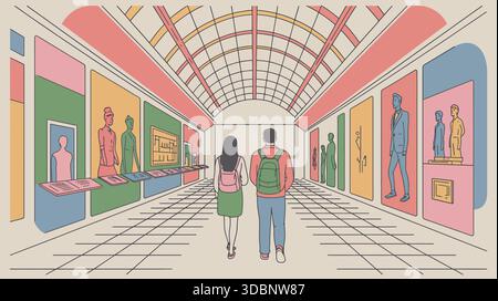 Coppia che esplora la galleria d'arte Illustrazione Vettoriale