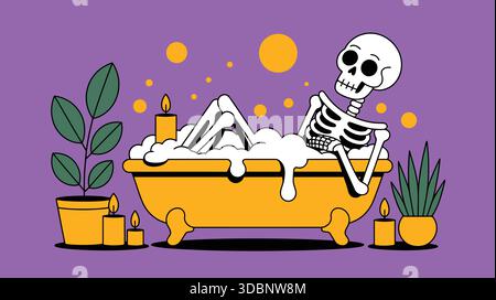 Rilassante scheletro nella vasca da bagno Illustrazione Vettoriale