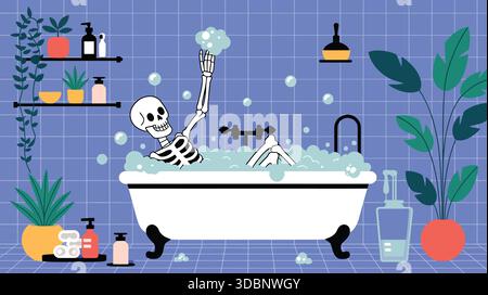 Rilassante scheletro nella vasca da bagno Illustrazione Vettoriale