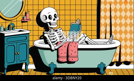 Rilassamento dello scheletro nella vasca da bagno Illustrazione Vettoriale