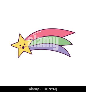 Simpatica stella dello sparatutto con illustrazione del percorso arcobaleno in stile disegnato a mano Illustrazione Vettoriale