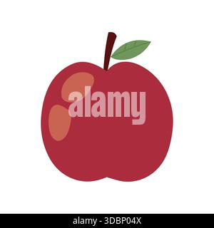 Illustrazione della mela rossa in stile piatto disegnato a mano Illustrazione Vettoriale