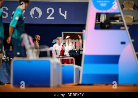 PARIGI, FRANCIA - 31 LUGLIO 2024: - Marta Kostyuk (UKR) contro donna Vekic (CRO) - quarti di finale di singolare femminile, Tennis, Giochi Olimpici Parigi 2024. Alla Rolan Foto Stock