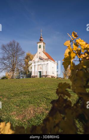 Theresienkapelle e atmosfera autunnale nei pittoreschi vigneti della Stiria meridionale nel sud dell'Austria. Foto Stock