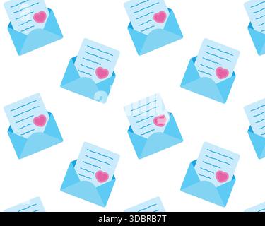 Lettera in una busta. Messaggio d'amore. Buon San Valentino. Ripetizione vettoriale in stile piatto. Illustrazione Vettoriale