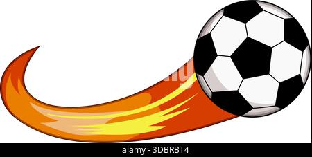 Pallone da calcio che vola con un'ardente pista di velocità Illustrazione Vettoriale