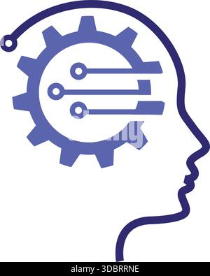 Segno di pensiero del cervello umano, icona cervello umano in testa, intelligenza artificiale con simbolo del cervello, circuito stampato digitale, circuito stampato, percorso semiconduttore, intelligenza artificiale Illustrazione Vettoriale