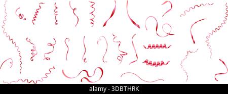 Nastro decorativo rosa isolato su sfondo bianco, collezione di nastri realistica. Confezione regalo decorativa. Illustrazione Vettoriale